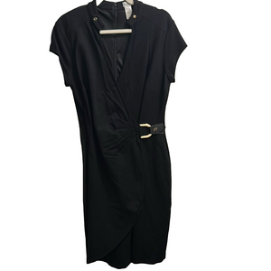 Cache Black Sheath Midi Dress V-Neck Cap Sleeve Cocktail